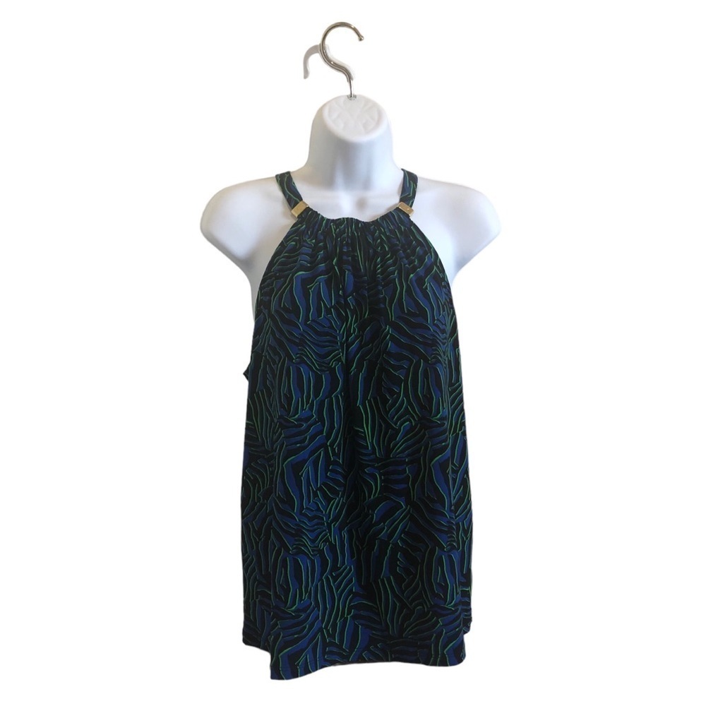 Michael Kors Women’s Halter Style Tank Top Medium Royal Blue Green Zebra-NWT